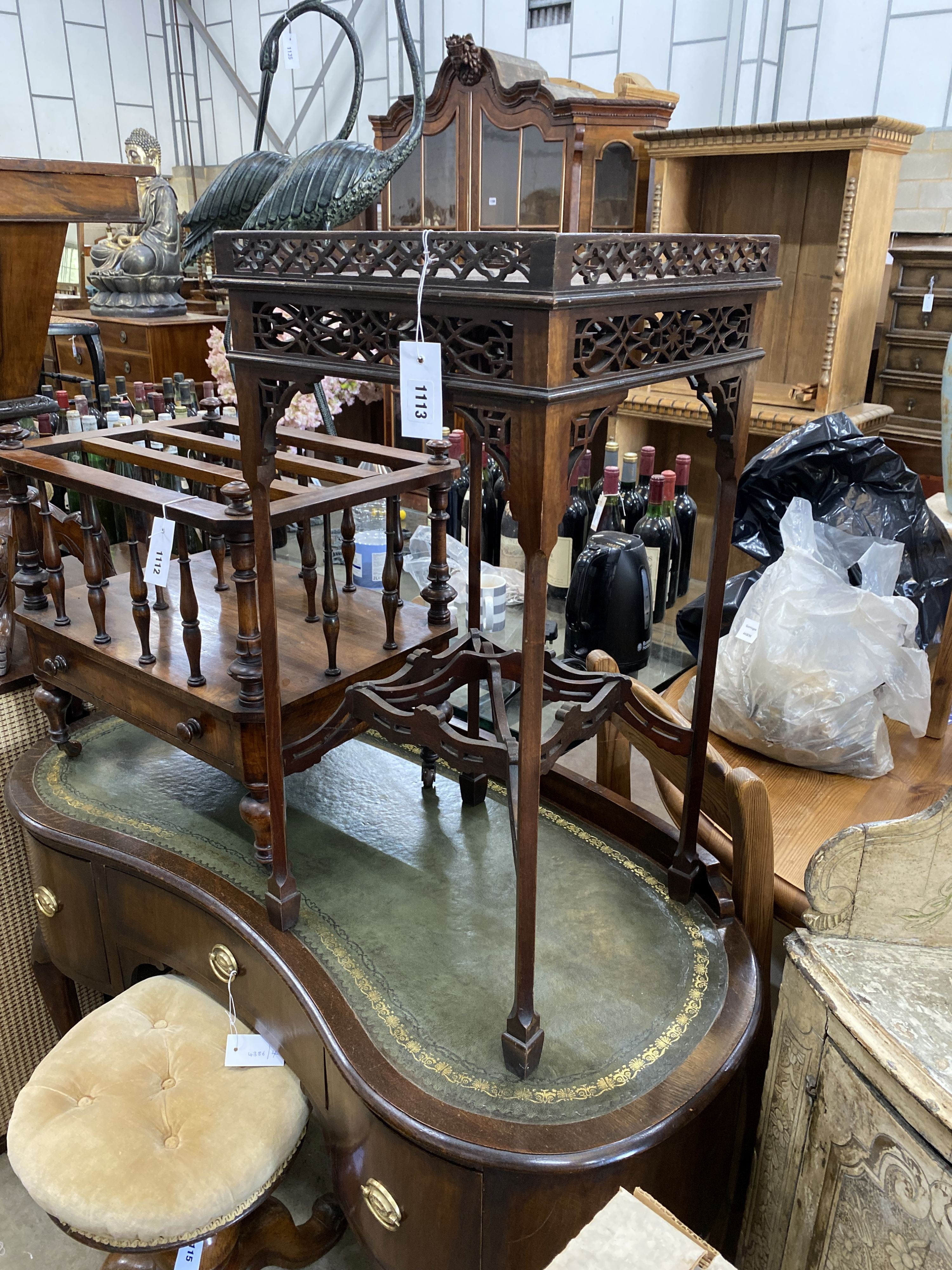 A Chippendale revival fret cut mahogany occassional table, width 46cm, height 73cm